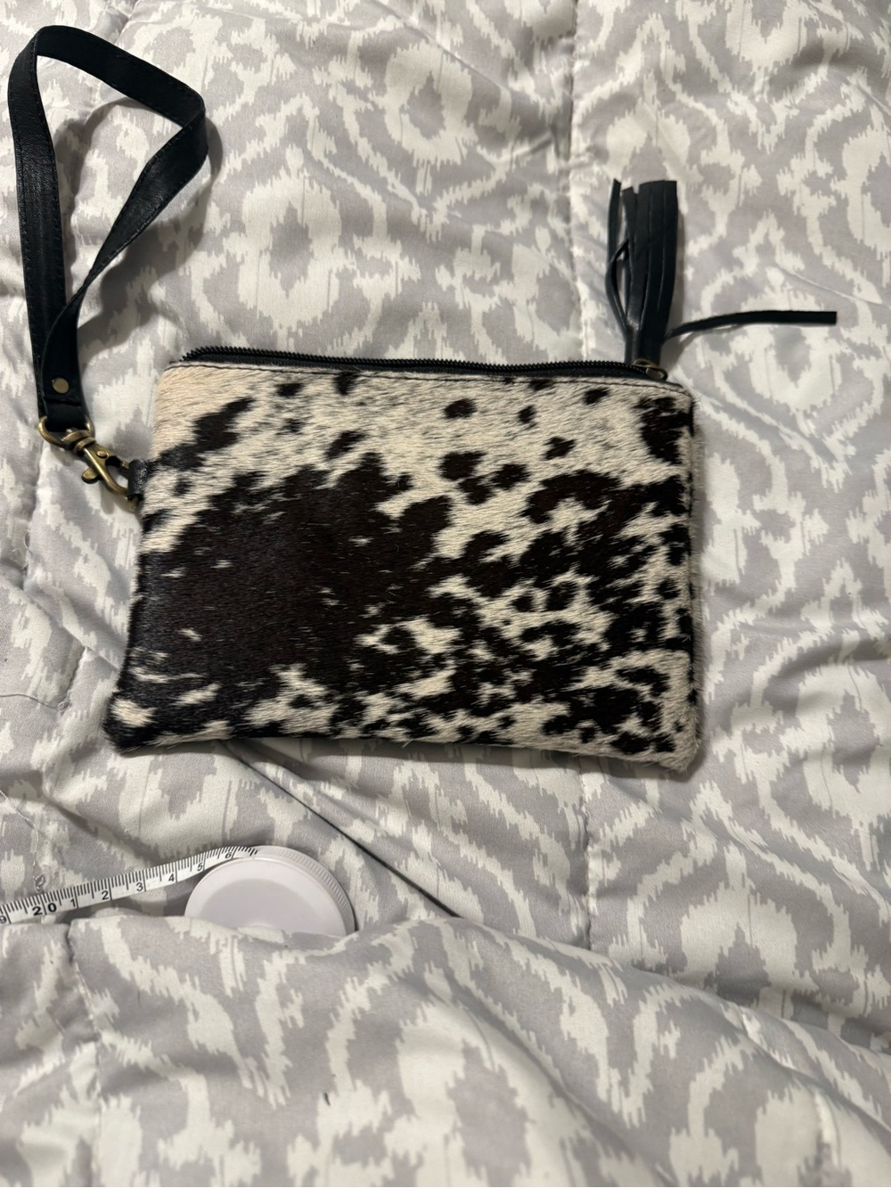 Cowhide Black and White Wristlet Clutch